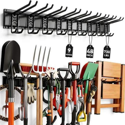 Miniatura 10 de ELEAD Organizador de herramientas de jardín ajustable de metal de 68 pulgadas: organizador de herramientas de garaje para montaje en pared con Negro