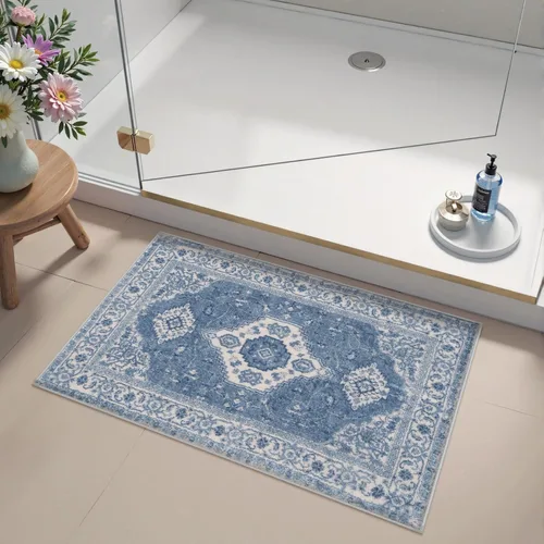 Miniatura 6 de Seavish Alfombra de baño bohemia, vintage, envejecida, absorbente, pequeña, antideslizante, lavable, para fregadero, ducha, tocador, suave, cómoda