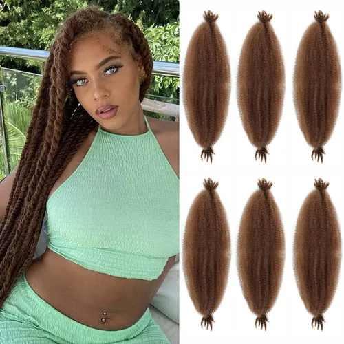 Miniatura 17 de Cabello afro trenzado elástico color marrón claro de 16 pulgadas, paquete de 3 T27, cabello afro preesponjado y trenzado elástico, cabello afro