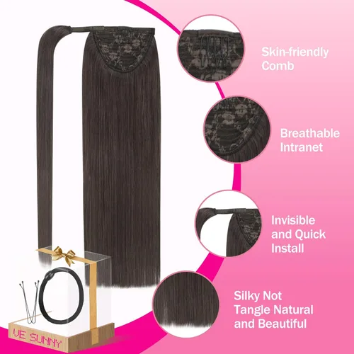 Miniatura 4 de Ve Sunny - Extensión de cabello humano real con pinza, extensiones de cabello lacio con clip, color marrón moca, 20 pulgadas, 2.82 oz