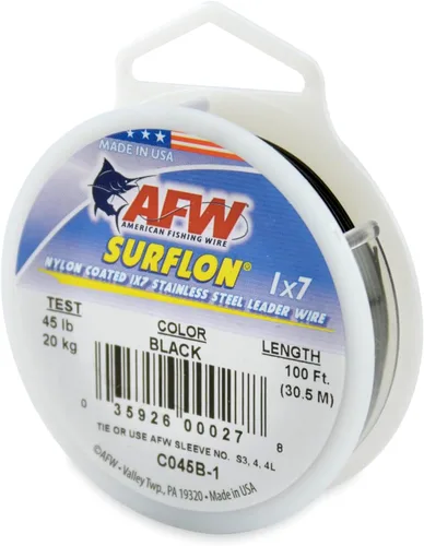 Alambre de pesca americano Surflon recubierto de nailon 1x7 de acero inoxidable, línea líder de pesca para agua salada, prueba de 10 libras - prueba