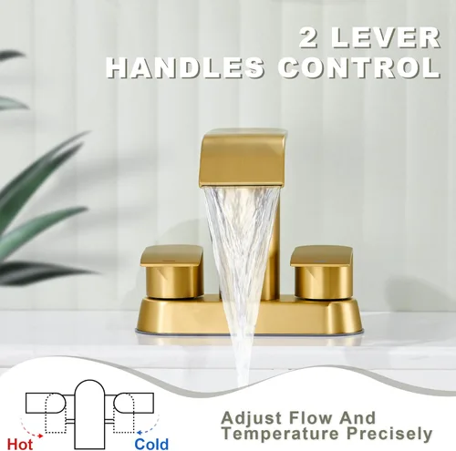 Miniatura 5 de Ultimate Unicorn Grifo de Baño para Lavabo Dorado Cepillado, Grifo de Lavabo de Baño de 4 Pulgadas para 3 o 2 Agujeros, Grifos de Cascada de 2 Oro