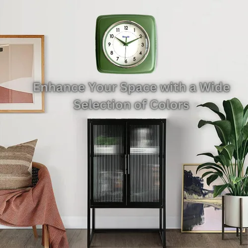 Miniatura 4 de Reloj de pared cuadrado retro de 9 pulgadas, funciona con pilas, reloj decorativo silencioso sin tictac para el hogar, oficina, cocina, dormitorio