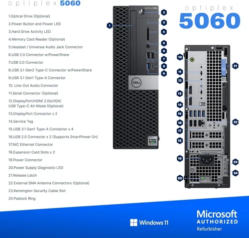 Miniatura 4 de Dell Estación de trabajo 5060 PC, Intel i5-8500, edición/diseño Nvidia Quadro P620, 32 GB de RAM, 1 TB NVMe M.2, Windows 11 Pro, WiFi, teclado