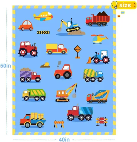 Miniatura 2 de BOOPBEEP Manta de construcción de forro polar de 50 x 60 pulgadas para niños y niñas, edredón estampado de aviones, camiones, automóviles, bonita