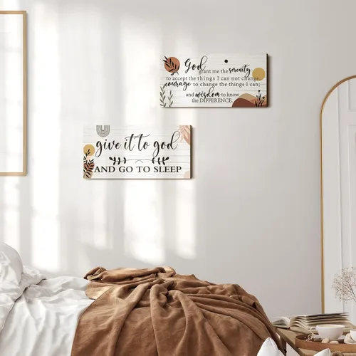 Miniatura 2 de Chunful 2 piezas de decoración de pared para dormitorio, cartel "Give It to God and Go to Sleep", cartel de oración de serenidad, arte de pared