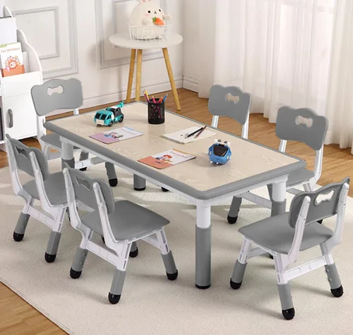 Miniatura 8 de Juego de mesa y silla para niños, altura ajustable, mesa de artes y manualidades y juego de 6 sillas para edades de 2 a 10 años, máximo 300 libras