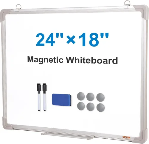 Miniatura 12 de VEVOR Pizarra blanca magnética móvil, 36 x 24 pulgadas, doble cara, pizarra de borrado en seco reversible de 360 grados, altura ajustable con marco