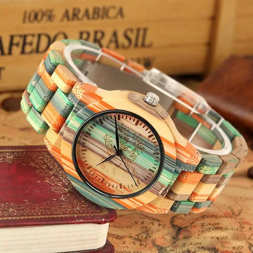 Miniatura 3 de Tiong Brand Wooden Watches Mens with Handmade Colorful Bamboo Wood Watch Analog Date Quartz Wooden Watch for Men