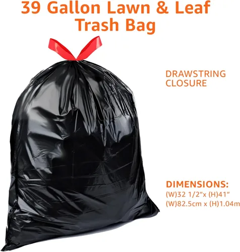 Miniatura 3 de Amazon Basics Lawn & Leaf - Bolsas de basura con cordón, 39 galones, 40 unidades, color negro, sin perfume