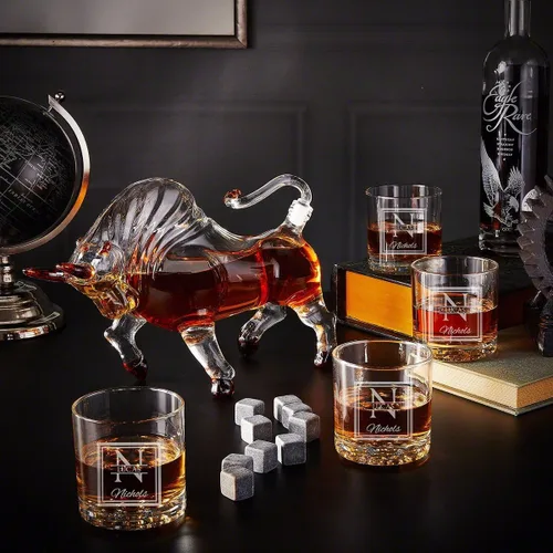 El Matador - Decantadores con vasos Buckman (diseño Oakhill, cuatro vasos)