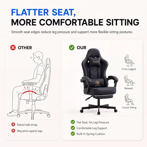 Miniatura 4 de Silla de escritorio para juegos para computadora, silla de oficina ergonómica de respaldo alto con reposapiés y soporte lumbar, sillas giratorias