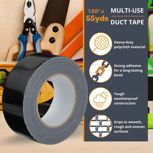 Miniatura 5 de GTSE Cinta adhesiva negra, 2 pulgadas x 55 yardas (164 pies), cinta de reparación resistente al agua para uso en interiores o exteriores, 1 rollo