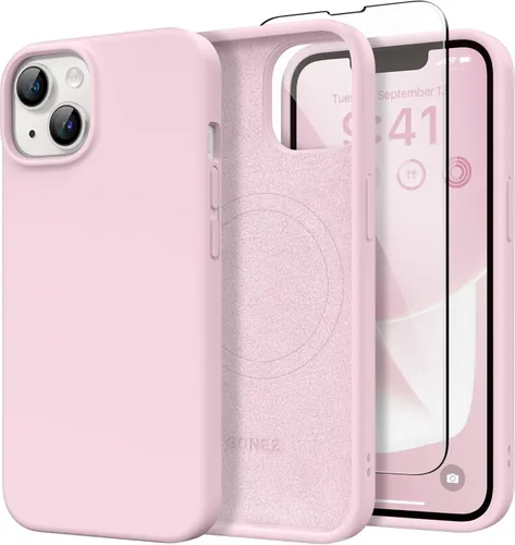 Miniatura 251 de GONEZ Funda de silicona para iPhone 14 Pro Max, compatible con MagSafe, con protector de pantalla + protector de lente de cámara, silicona líquida a