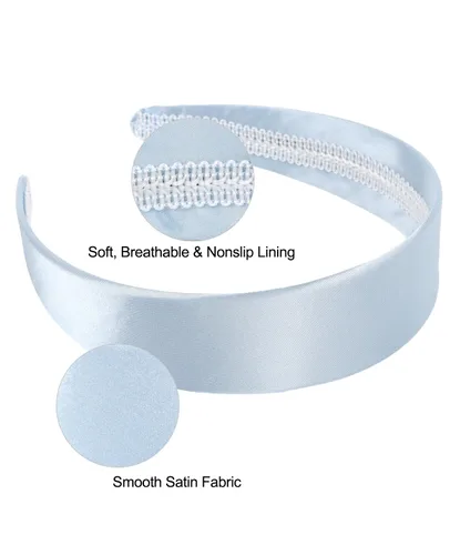 Miniatura 5 de Wecoe Diadema azul bebé de 1.6 pulgadas de ancho, diadema de satén de seda para mujer, antideslizante, a la moda, banda lisa para el cabello