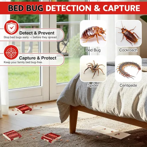 Miniatura 2 de Qualirey Paquete de 24 trampas para insectos de cama, detector de chinches no tóxico para patas de cama, interceptores de chinches atraen chinches