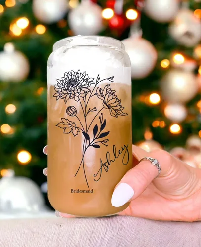 Miniatura 9 de Juego de vasos de cristal personalizados con pajita, regalo de Navidad, diseño personalizado con tu nombre y título, regalo de dama de honor