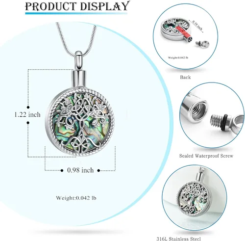 Miniatura 2 de Hearbeingt Collares de urna de lágrima para cenizas, medallón conmemorativo de cenizas del árbol de la vida, joyería de cremación, colgante