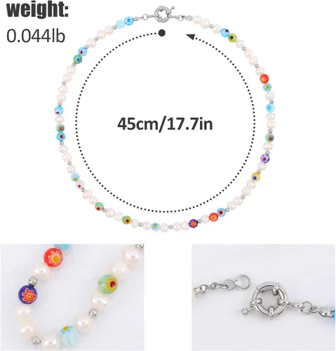 Miniatura 2 de Collar de perlas para mujeres y niñas, collar de cadena de perlas con clip de papel, collar de cadena de perlas de medio eslabón, collar de perlas