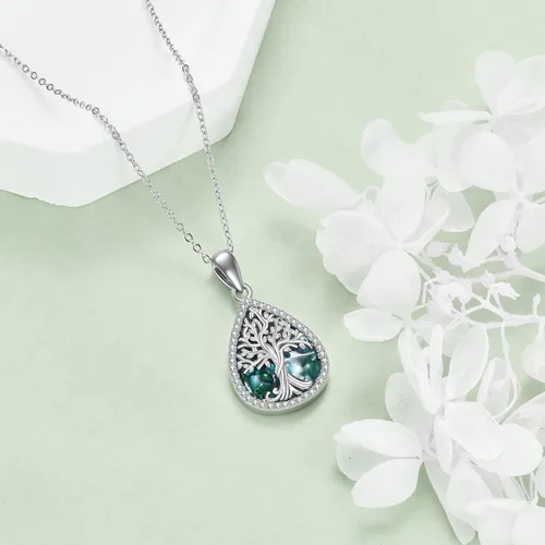 Miniatura 4 de ONEFINITY Collar de plata de ley 925 con diseño de árbol de la vida con colgante de nudo celta de concha de abulón para mujer