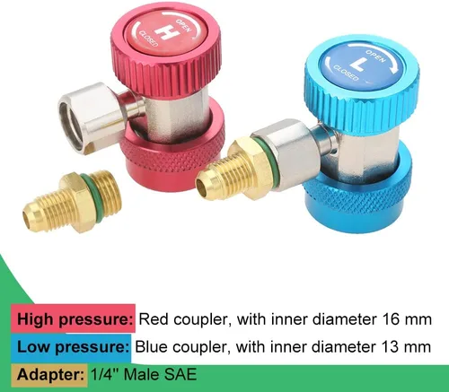 Miniatura 5 de Mtsoonig R134A - Adaptador de acoplador rápido, R134A R22 R12, AC R134A, acoplador rápido ajustable alto y bajo con R22 R12 R502 a R134A Adaptador