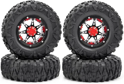 Miniatura 7 de Neumáticos de goma OD de 4.724 in y llantas de metal Beadlock de 2.2 pulgadas para 1/10 RC Rock Crawler Car Axial SCX10 RR10 Wraith 90056 Traxxas