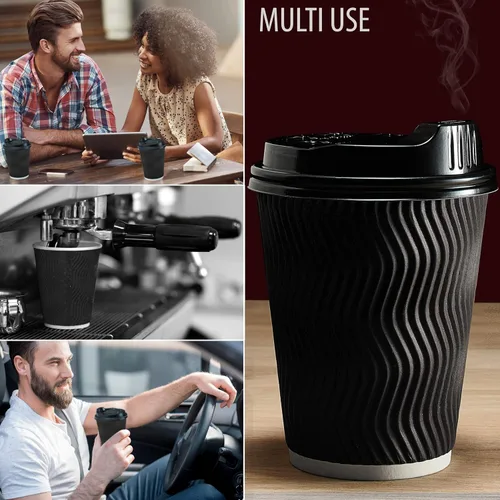 Miniatura 7 de Primens Tazas de café desechables aisladas con tapas y pajitas de 12 onzas, 100 paquetes, vasos de papel para bebidas calientes, bebidas