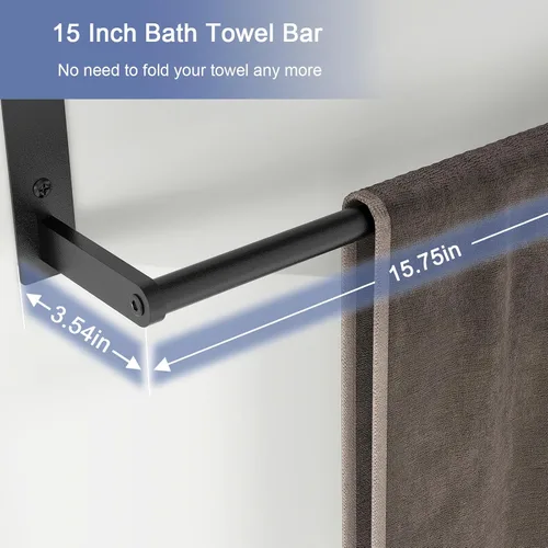 Miniatura 3 de Estante de baño con toallero, toalleros de metal de 16 pulgadas para montaje en pared de baño, toallero a prueba de óxido con estante soporte