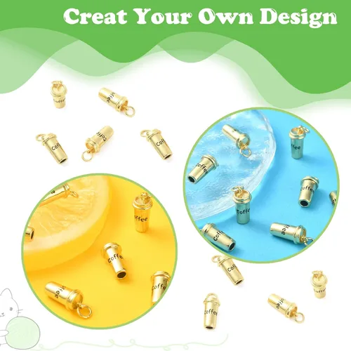 Miniatura 7 de LiQunSweet 10 dijes dorados para taza de café para hacer joyas, amantes de la oferta, manualidades, collares, llaveros