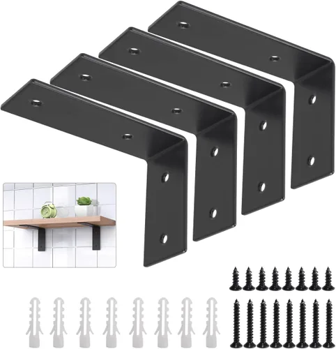 YUMORE Soportes en L resistentes, soportes de estante de acero inoxidable de 5x3x1.8 pulgadas montados en la pared para estantes flotantes Negro
