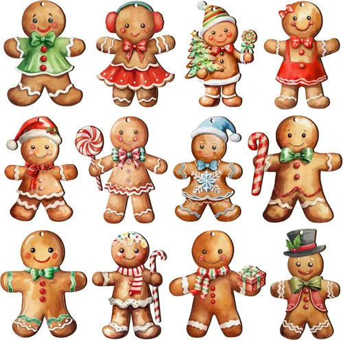 24 adornos navideños de madera de hombre de jengibre, adornos de Navidad vintage, adornos colgantes de hombre de jengibre de Navidad, decoraciones