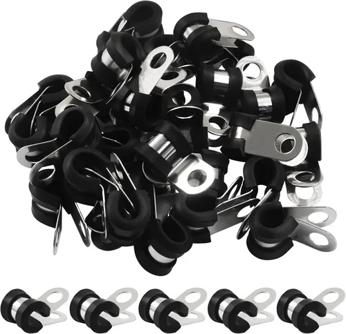 Miniatura 6 de Paquete de 50 abrazaderas de tubo – Abrazaderas de cable de acero inoxidable de 1/2 pulgada con amortiguación de goma para tubería, tubo