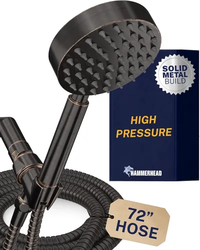 Miniatura 18 de HammerHead Showers® Cabezal de ducha de mano de metal sólido con manguera y soporte de latón, cromado, cabezales de ducha de alta presión de 2.5 GPM