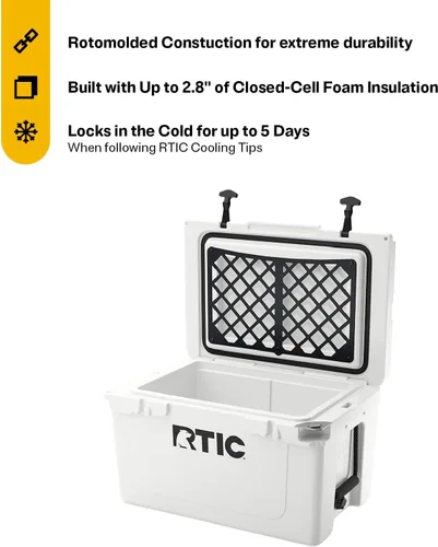 Miniatura 3 de RTIC Caja de hielo portátil con aislamiento duro para playa, bebidas, bebidas, campamento, picnic, pesca, barco, barbacoa Blanco
