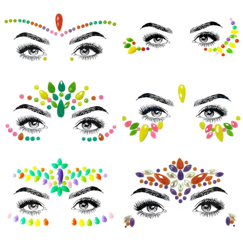 Miniatura 10 de Adhesivos de gemas para la cara de sirena con purpurina, diamantes de imitación para festival, joyas, cristales para la cara, ojos y cuerpo, 6