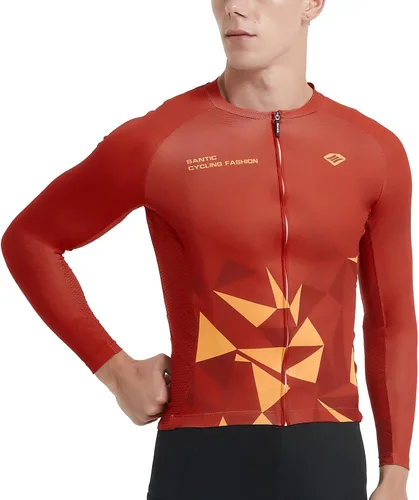 Miniatura 85 de Santic - Camiseta de ciclismo para hombre, manga larga, reflejante, cremallera completa, con bolsillos