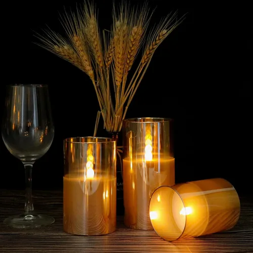 Miniatura 3 de KunSween - Velas LED sin llama de vidrio con control remoto y temporizador, velas de cera real, luz parpadeante de color cálido para festivales
