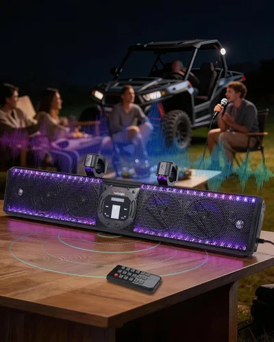 Miniatura 9 de StarknightMT Barra de sonido UTV de 26 pulgadas, TWS, altavoz Bluetooth, barra de sonido para carrito de golf, barra de sonido SxS impermeable