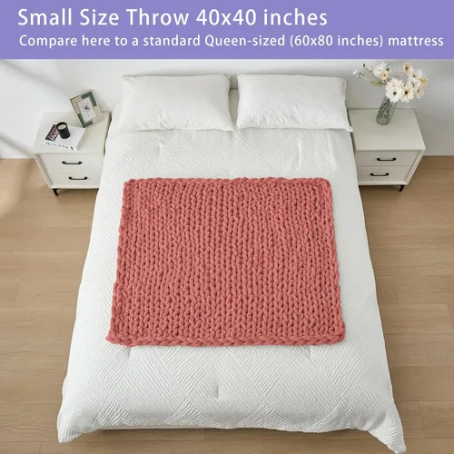 Miniatura 5 de Bigacogo - Cobija de punto grueso de 40 x 40 pulgadas, de felpilla, 100% tejida a mano, cobija pequeña de punto trenzado suave y grueso, con nudo