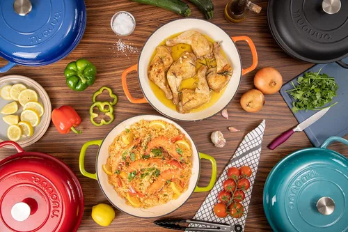 Miniatura 9 de Cacerola Holandesa de Hierro Fundido con Tapa – Cacerola Holandesa Superficial Antiadherente, Apto para Horno hasta 500° F – Cacerola de Cocina Azul