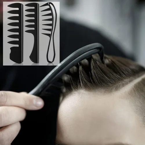 Miniatura 6 de Juego de 3 peines negros para peinar el cabello, desenredar dientes anchos, champú y peines para hombres y mujeres, adecuado para la mayoría