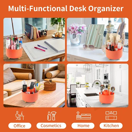 Miniatura 5 de Soporte para Lápices y Bolígrafos de Escritorio, Organizador Giratório de 5 Ranuras de 360° para Escritorio, Organizador de Suministros de Papelería