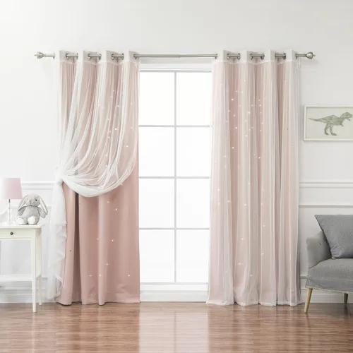 Miniatura 40 de Best Home Fashion Par de cortinas opacas con revestimiento de tul y corte láser, paneles de ventana con ojales plateados para dormitorio, habitación