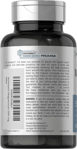 Miniatura 3 de Horbäach Magnesio 500mg 180 Cápsulas Suplemento vegetariano, sin OMG y sin gluten