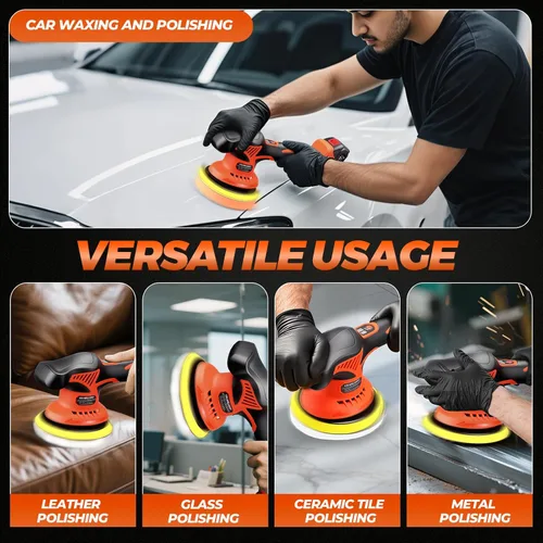 Miniatura 7 de Pulidora para Automóvil, Pulidora de Automóvil de 8 Velocidades Variables 2800-6000RPM Inalámbrica con 2 Baterías de 21V 2000mAh y Kit de Pulido