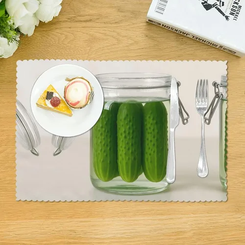 Miniatura 3 de Rectangular Placemats Set of 4, Heat Resistant Cucumber Printed Kitchen Dining Table Mats