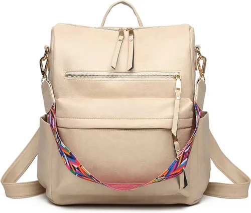 Mochila para mujer bolsa de viaje de moda multiusos bolso de diseñador para mujer bolso de hombro de piel sintética Beige 123W x 134H x 63T Portátil
