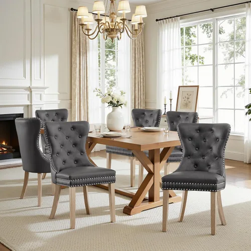 Miniatura 14 de SyMax Juego de 6 sillas de comedor de piel sintética con borde cosido, modernas sillas laterales de cocina de alta gama para dormitorio, sala
