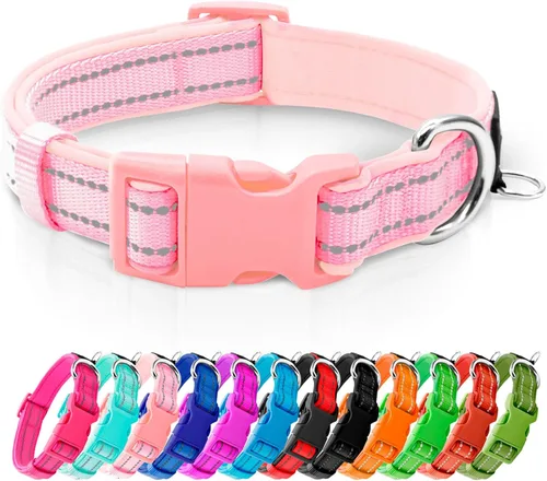 Miniatura 13 de azuza Collar reflectante para perro, de neopreno suave acolchado con anillo para etiqueta de identificación, ajustable para perros pequeños, azul