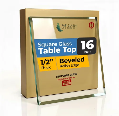 Miniatura 15 de Tablero de vidrio templado transparente de 10 pulgadas cuadradas con borde biselado de 1/2 pulgada de espesor para mesas de comedor, de café